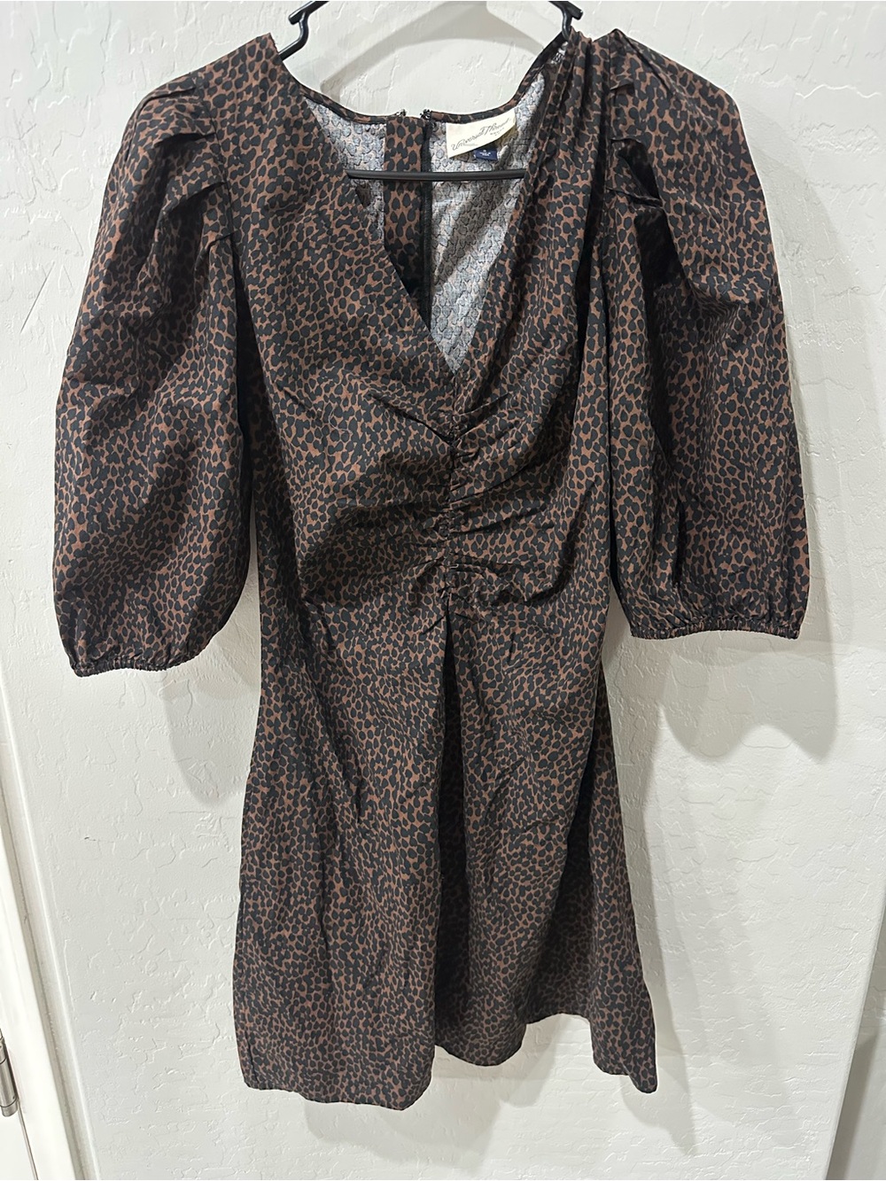 Universal Thread Brown Leopard Print Puff Sleeve Mini Dress